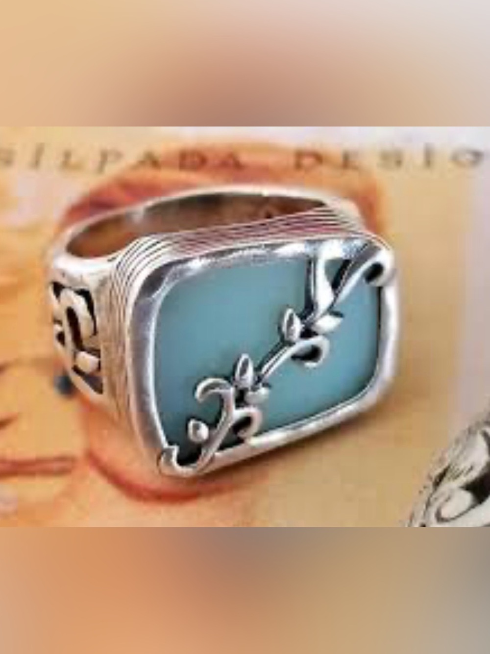 Silpada Aqua Quartz Sterling Silver Hammered Floral Amazonite Ring size 7